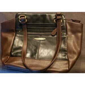 Stone Mountain Capri Brown & Black Leather Medium Tote Shoulder Bag EUC